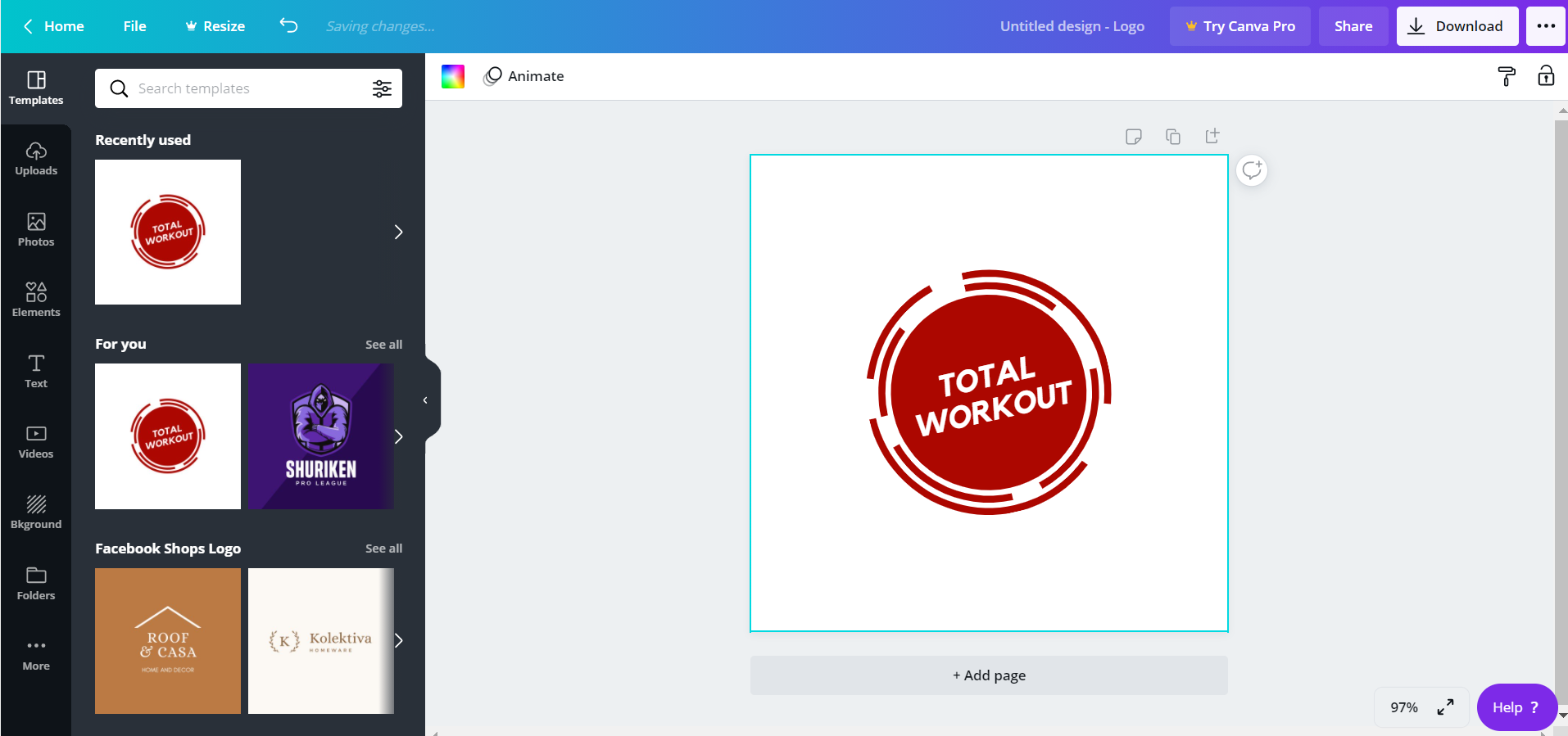 Tampilan Canva untuk Desain Logo Online